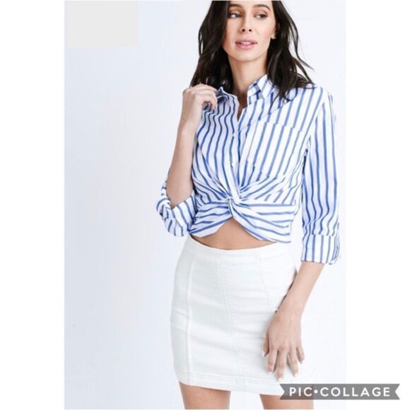 ✨ Twist Front Striped Button Down Shirt✨ - Picture 1 of 5